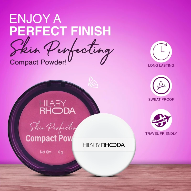 Hilary Rhoda Skin Perfecting Compact Powder | Oil Control & Matte Finish | Buildable Coverage | Blends Easily | Hides Imperfections | 6g (Pink Vanilla | Shade 02) thumbnail 3